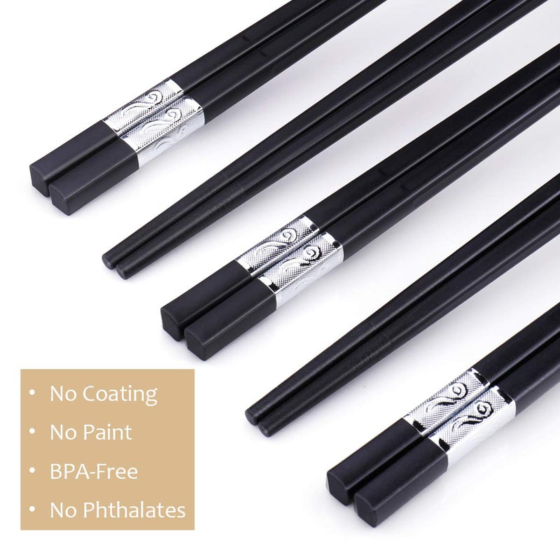 GLAMFIELDS 10 Pairs Fiberglass Chopsticks, GLAMFIELDS Reusable Chop sticks Dishwasher Safe, Non-slip, 9 1/2 inch (Silver) - Image 2